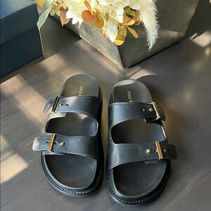 Cole Haan Marisol Footbed Black Leather Footbed Sandals